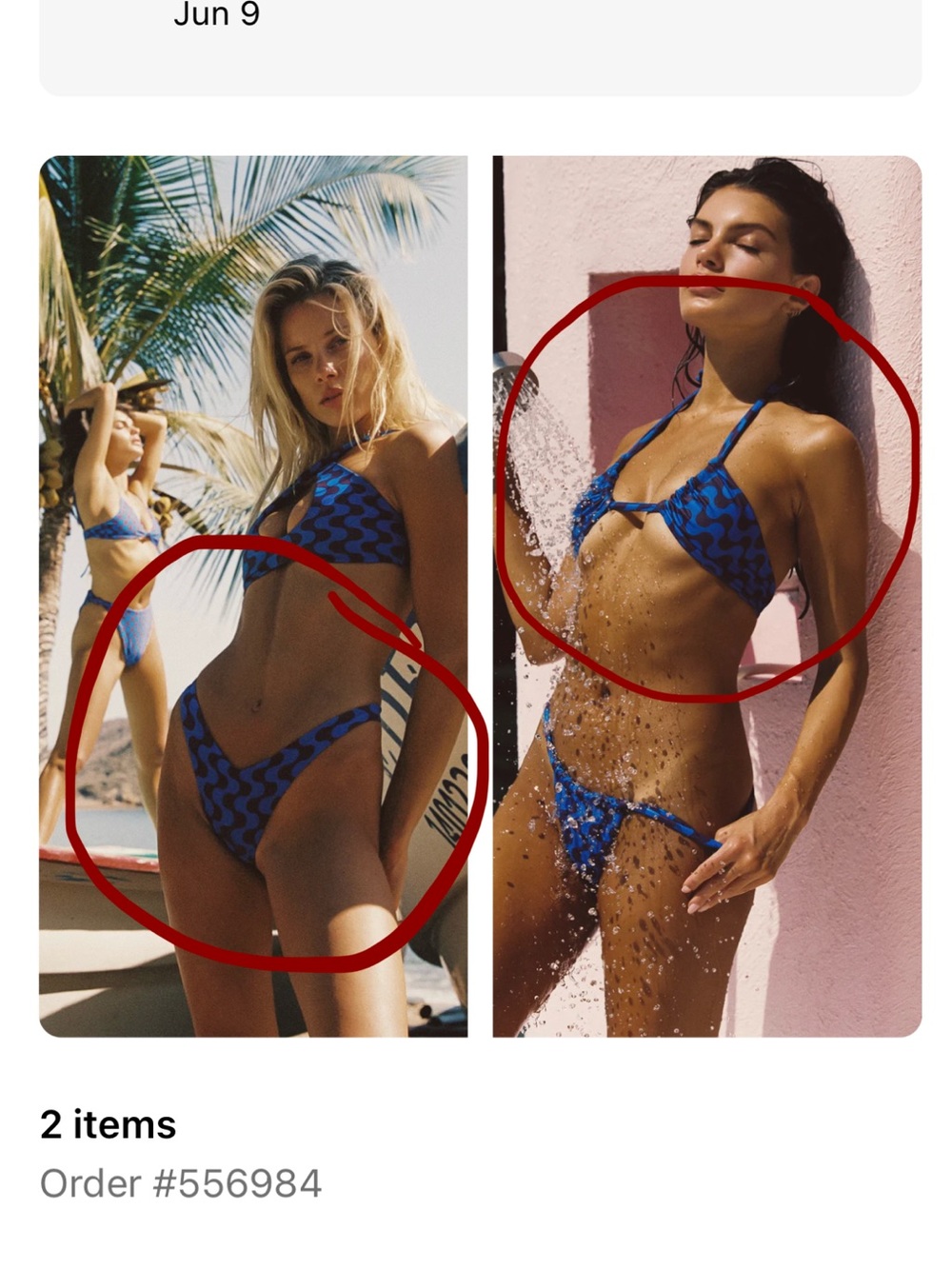 Skatie Blue Wave Print Triangle Bikini Set LARGE TOP SMALL BOTTOM